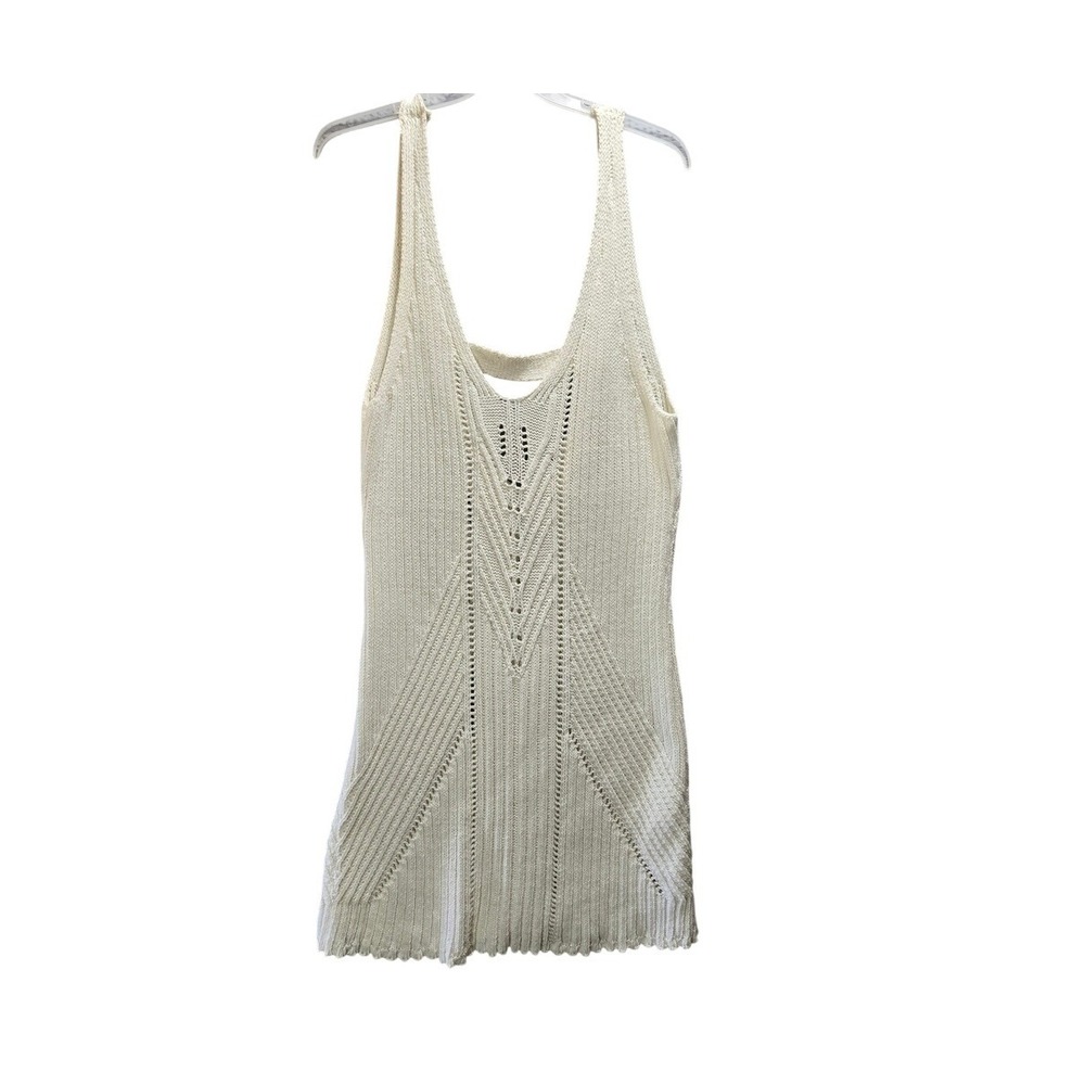 Anthropologie Cream Pointelle Knit Open Back V-Neck Sweater Dress Made in Turkey - Picture 1 of 15